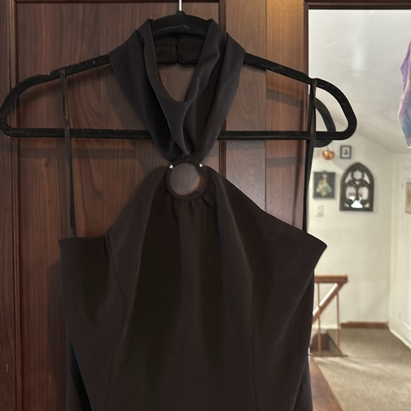 LBV Women's Black Crepe Halter Gown With Silver Hardware Size 4- New W/O Tags! - Picture 9 of 12